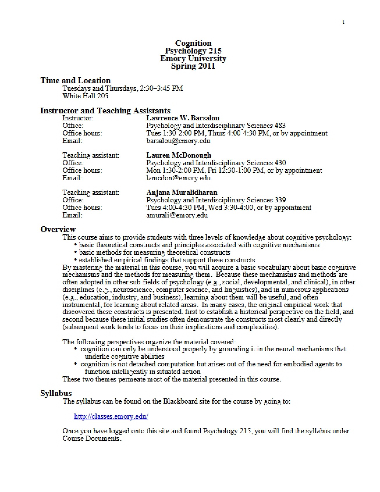 Cognition Syllabus Spring 2011