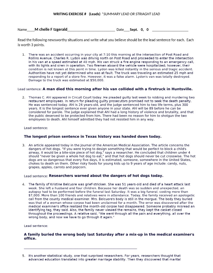 Writing Exercise 7 - Straight or Summary Lead
