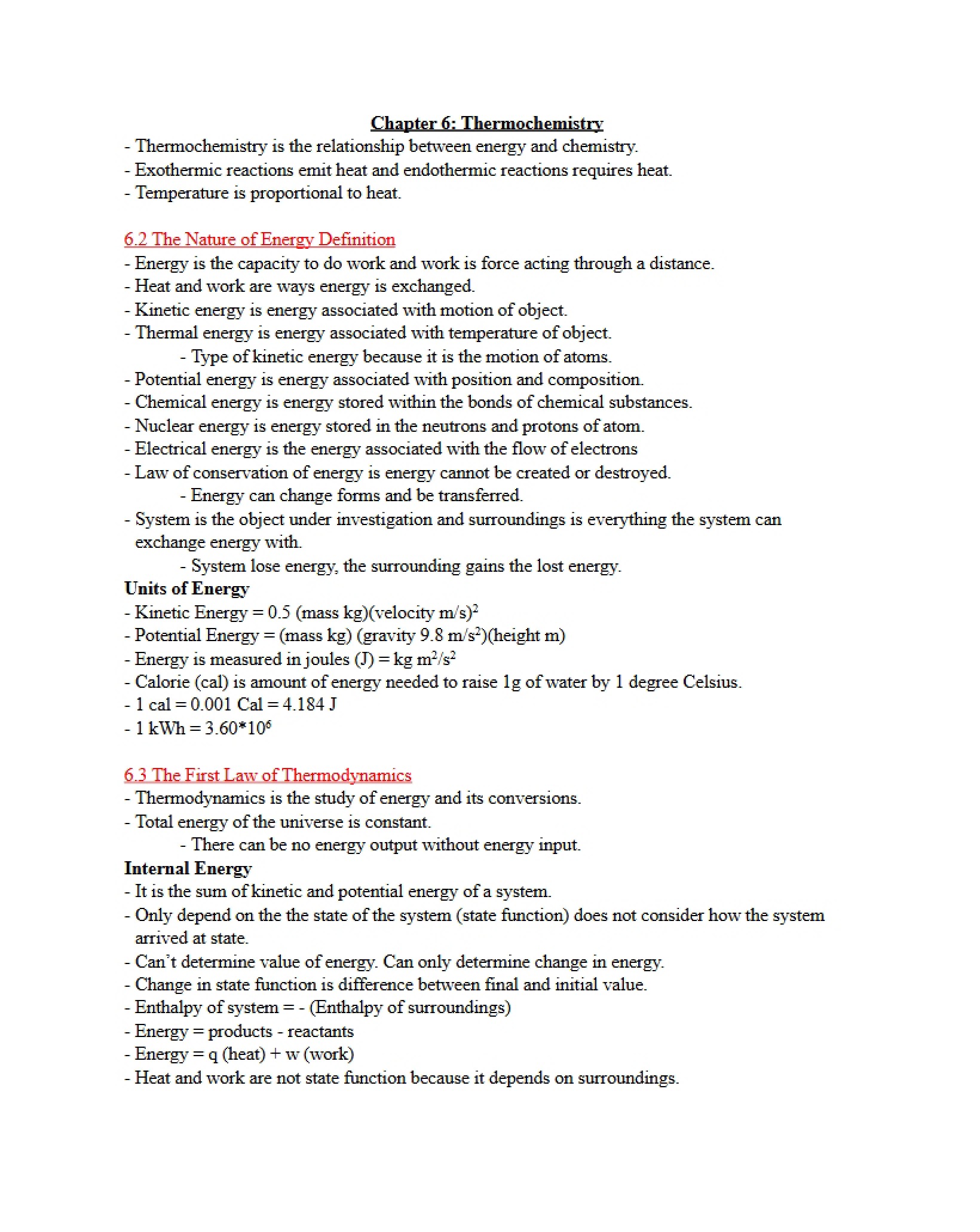 Chapter 6 Review Thermochemistry