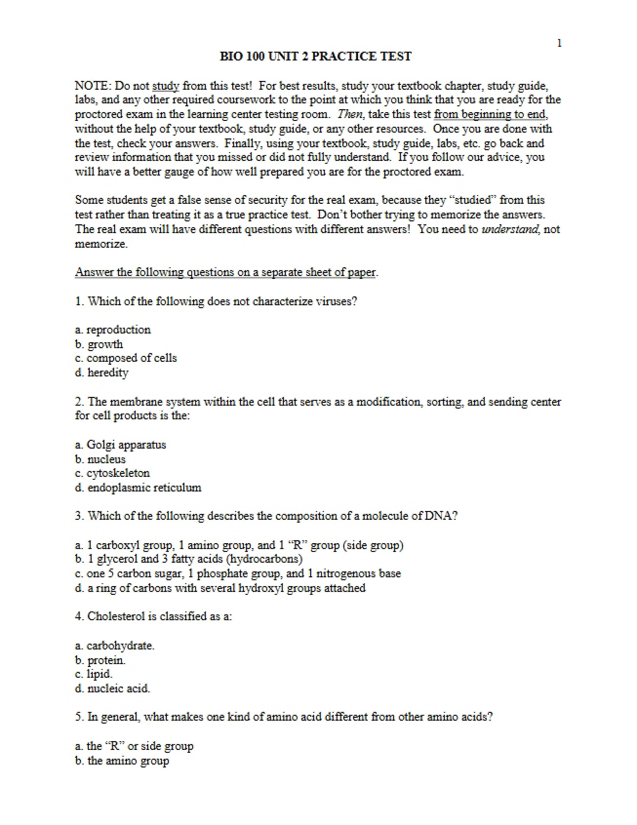 Unit Two Practice Test