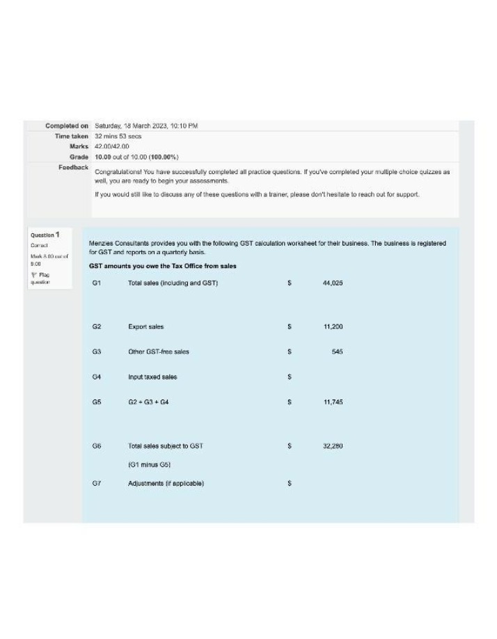 Worksheet for GST Calculation