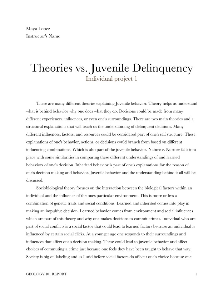 Individual Project 1 - Theories vs. Juvenile Delinquency