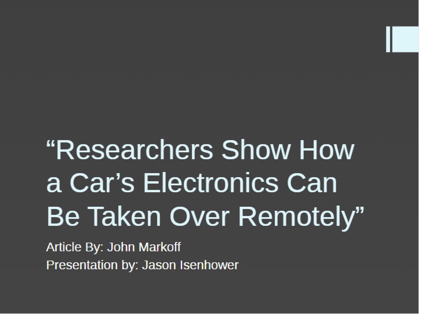 Remote Hacking of Car Electronics