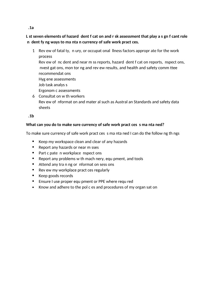 Workplace Safety - Hazard Identification and Risk Assessment