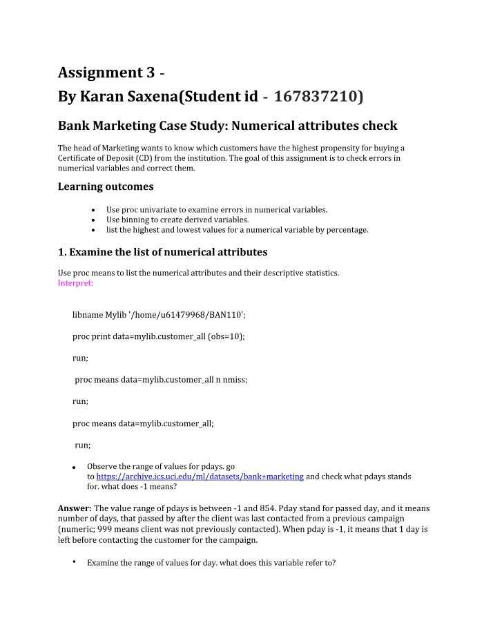 Numerical Attributes Check - Bank Marketing Case Study