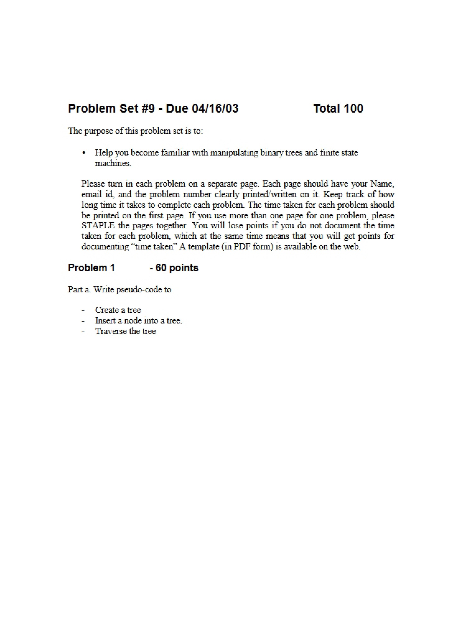 Ninth Problem Set