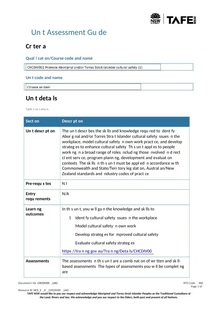 CHCDIV002 User Assessment Guide