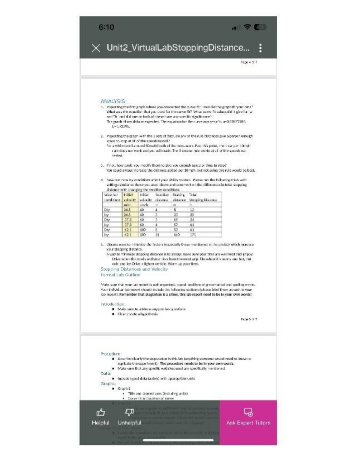 Formal Lab Outline - Stopping Distances and Velocity