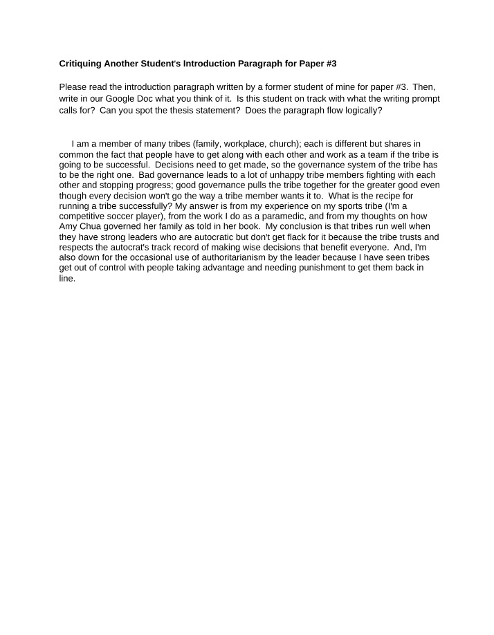Introduction Paragraph Critique for Paper #3