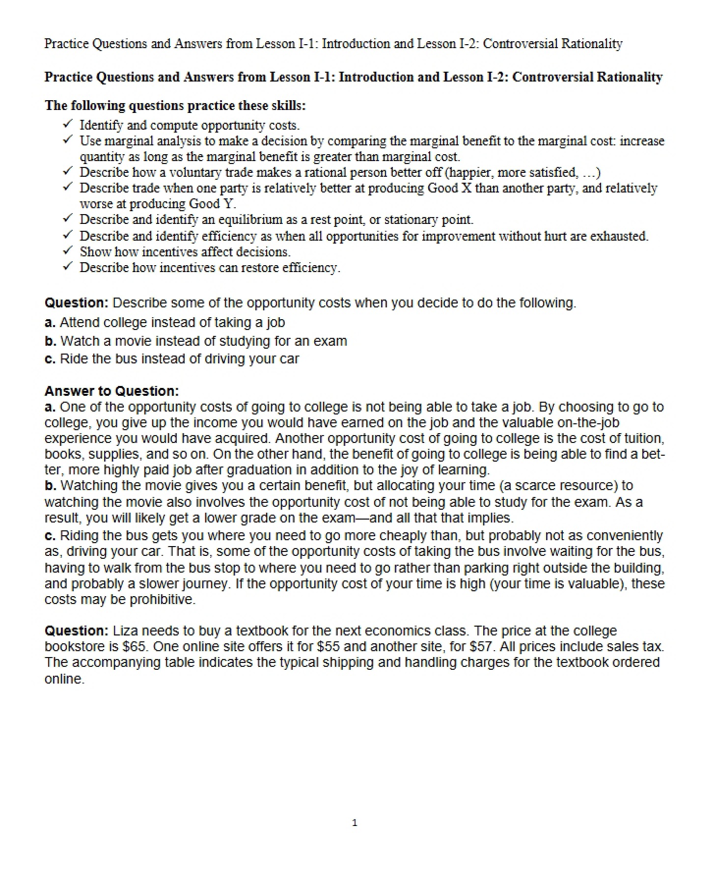 Lesson I-1 Practice Q&A
