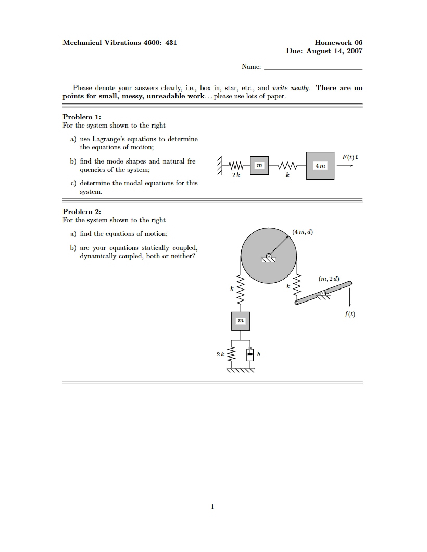 Homework Six Mechanical Vibration