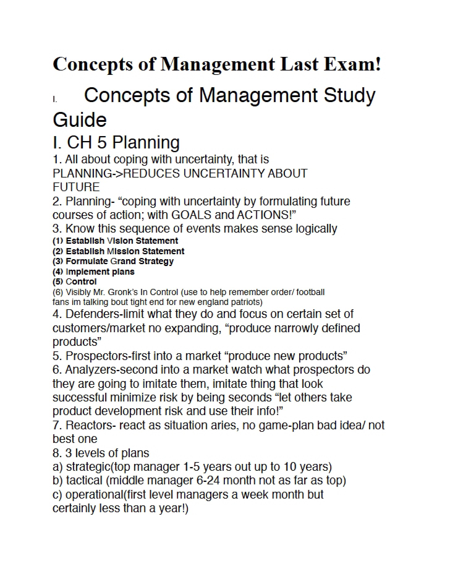 Last Exam for Concepts of Management
