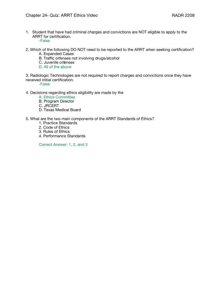 ARRT Ethics Video Quiz - Chapter 24