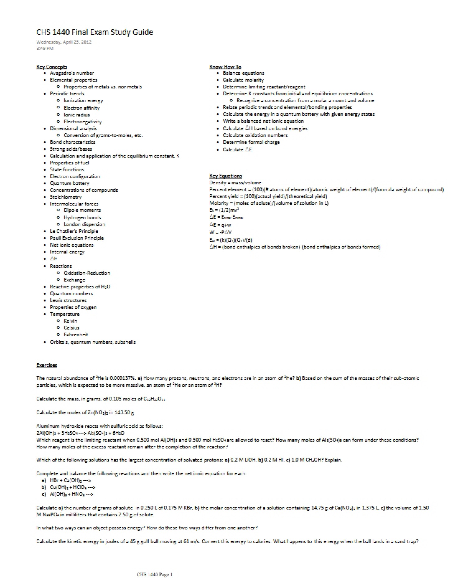 Guide for Final Exam Study