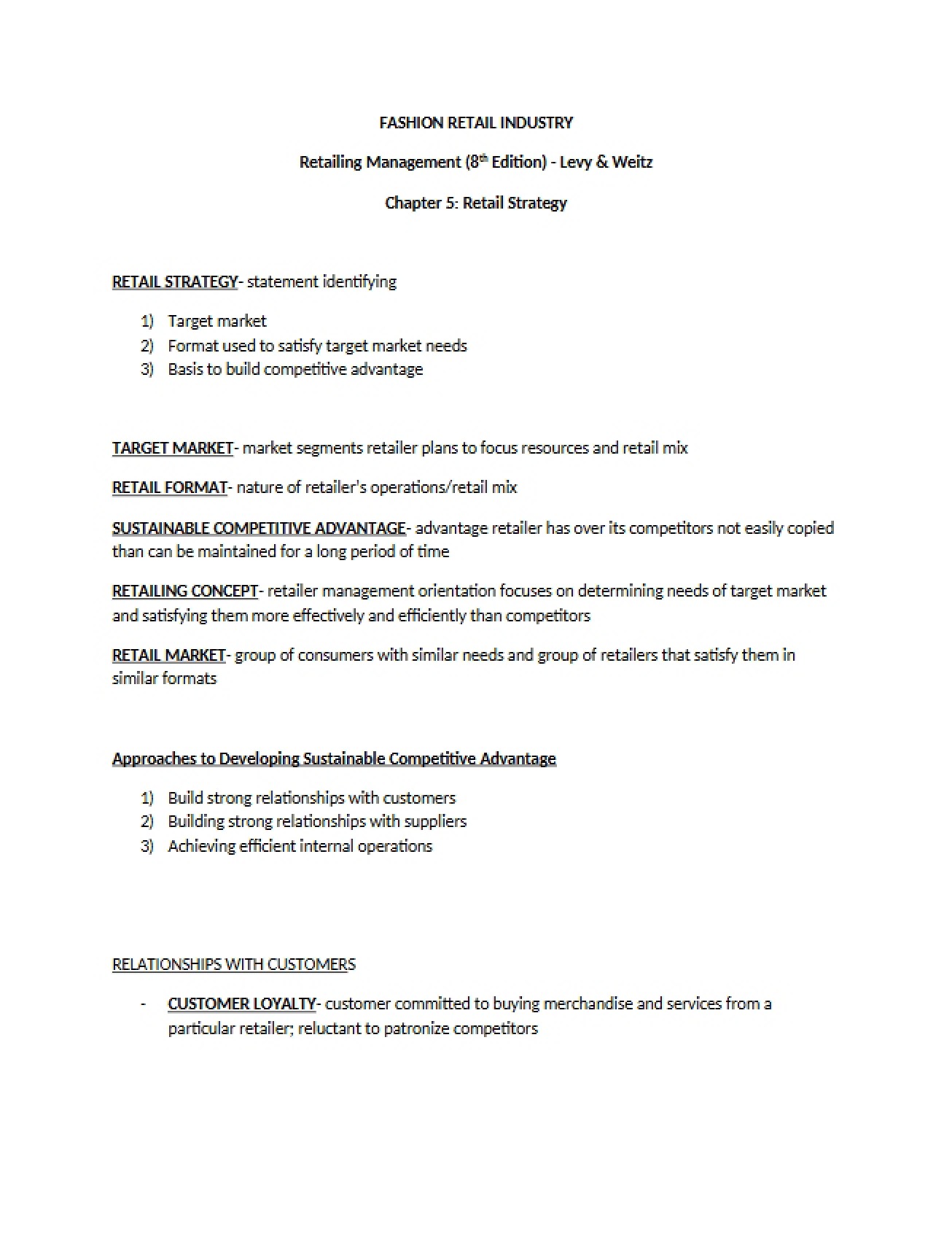 Strategies in Retail (Chapter 5)