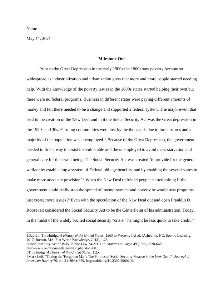 Social Security Act - Poverty Solution During the Great Depression