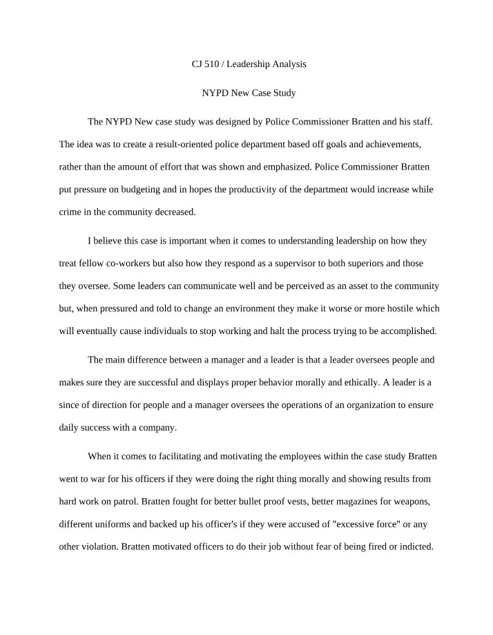 Leadership Analysis - Improving NYPD Effectiveness and Morale