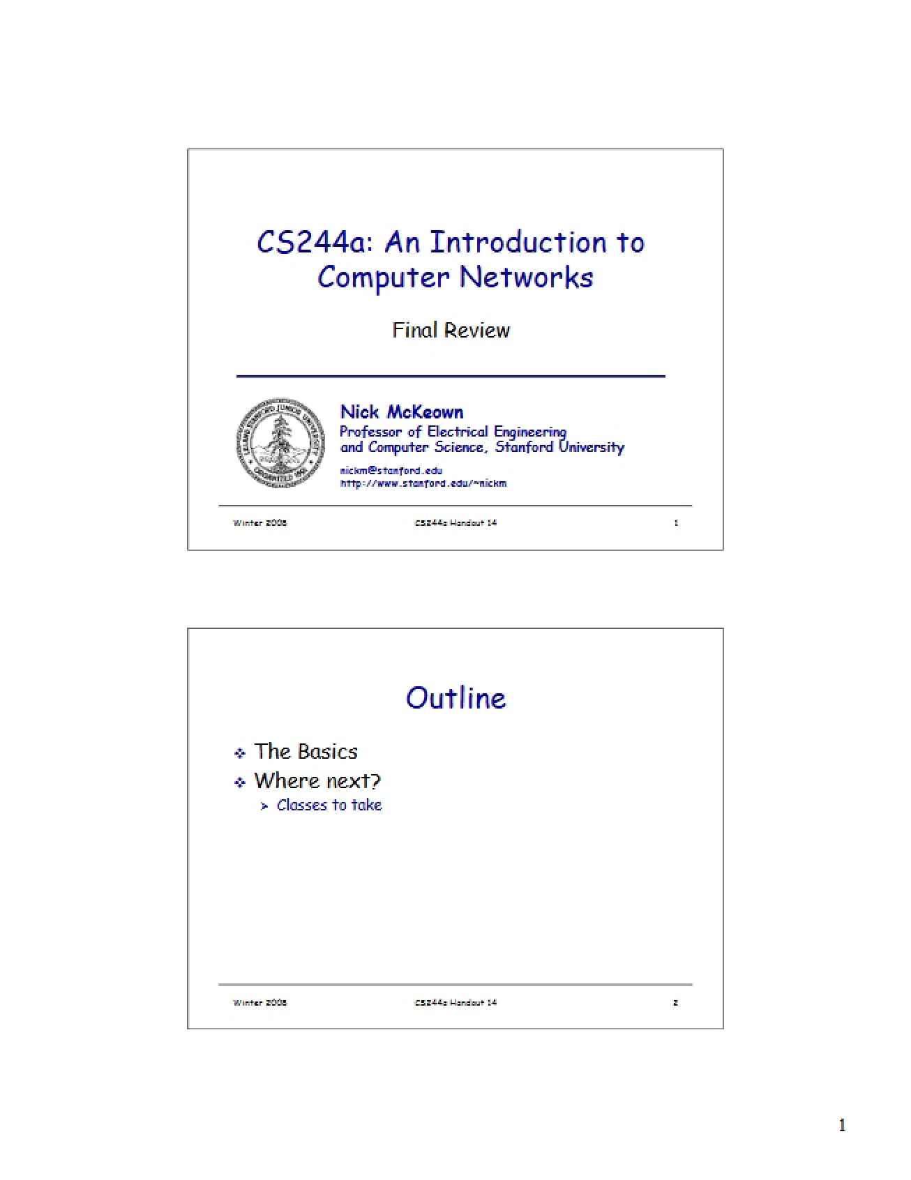 Introduction to Computer Networks Lecture Notes