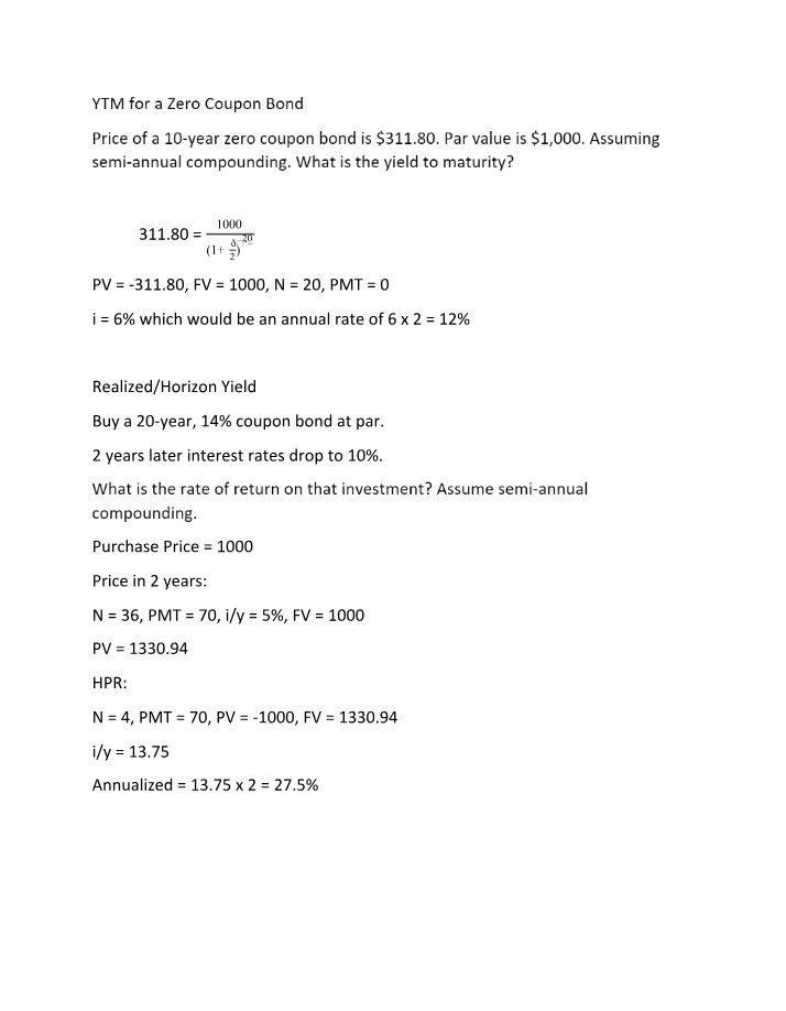 Yield to Maturity Calculation for Zero Coupon Bonds