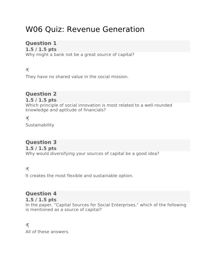Revenue Generation - W06 Quiz