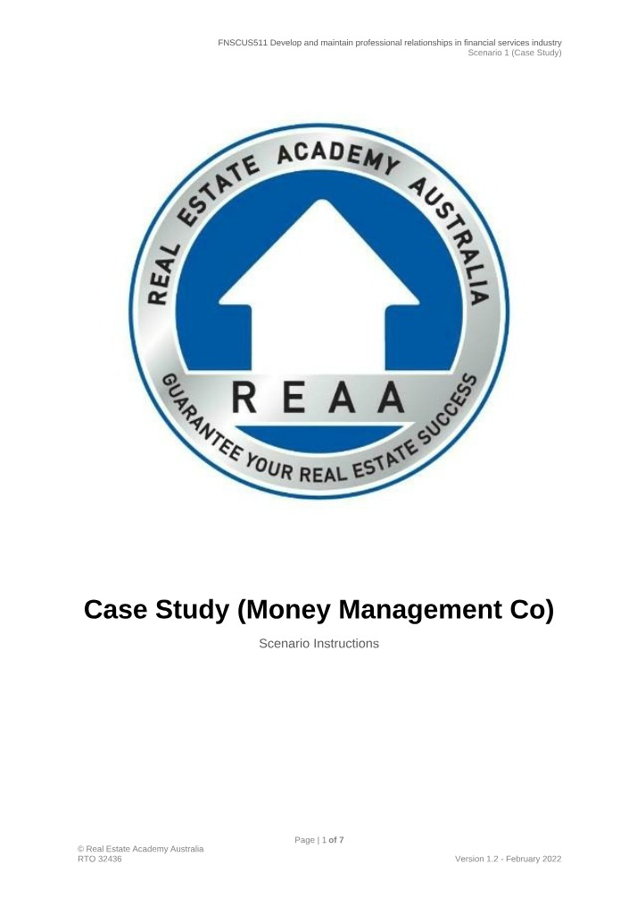 FNSCUS511 Case Study Money Management Co Set 1