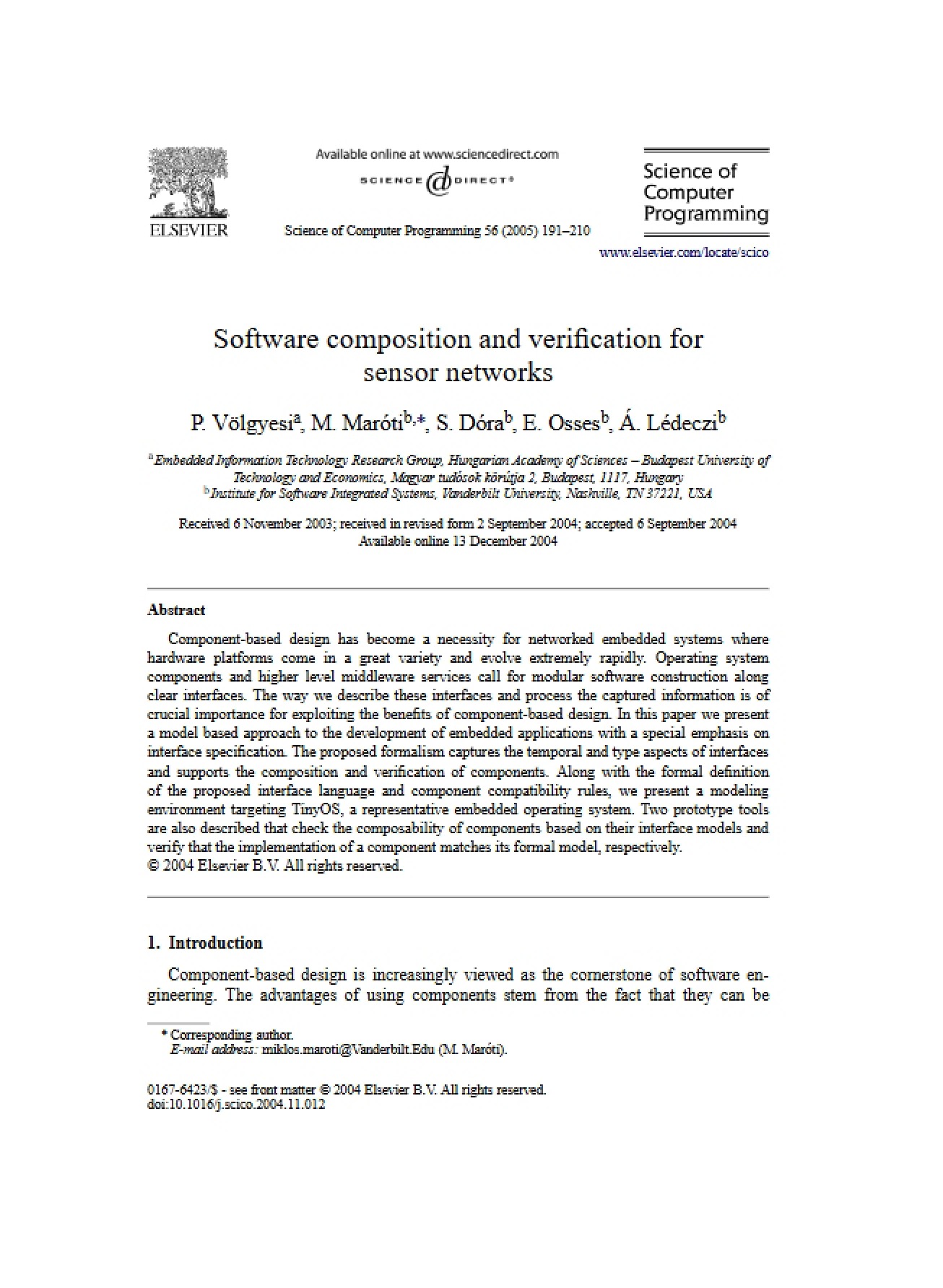 Sensor Network Verification and Composition