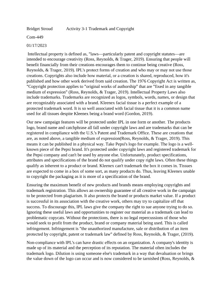 Trademark and Copyright - Activity 3-1