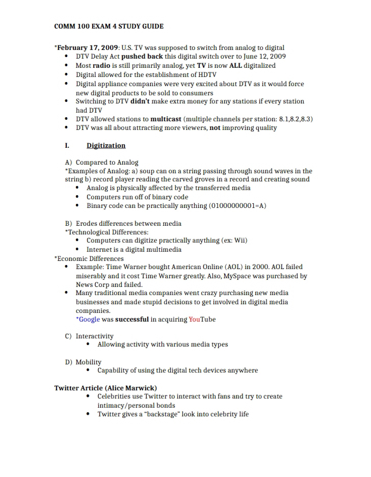 Guide for Exam 4 Study