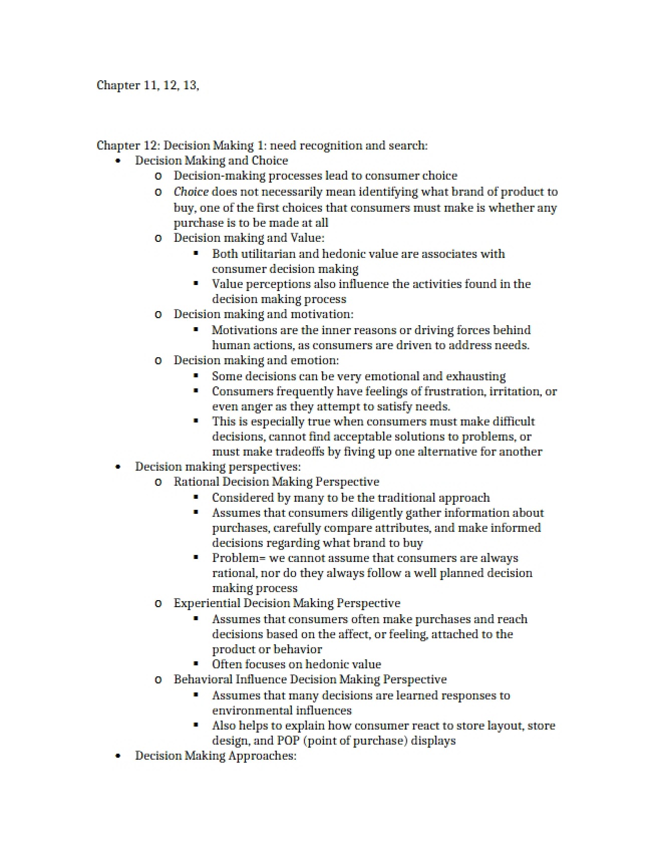 Chapter 12 Notes Decision Making