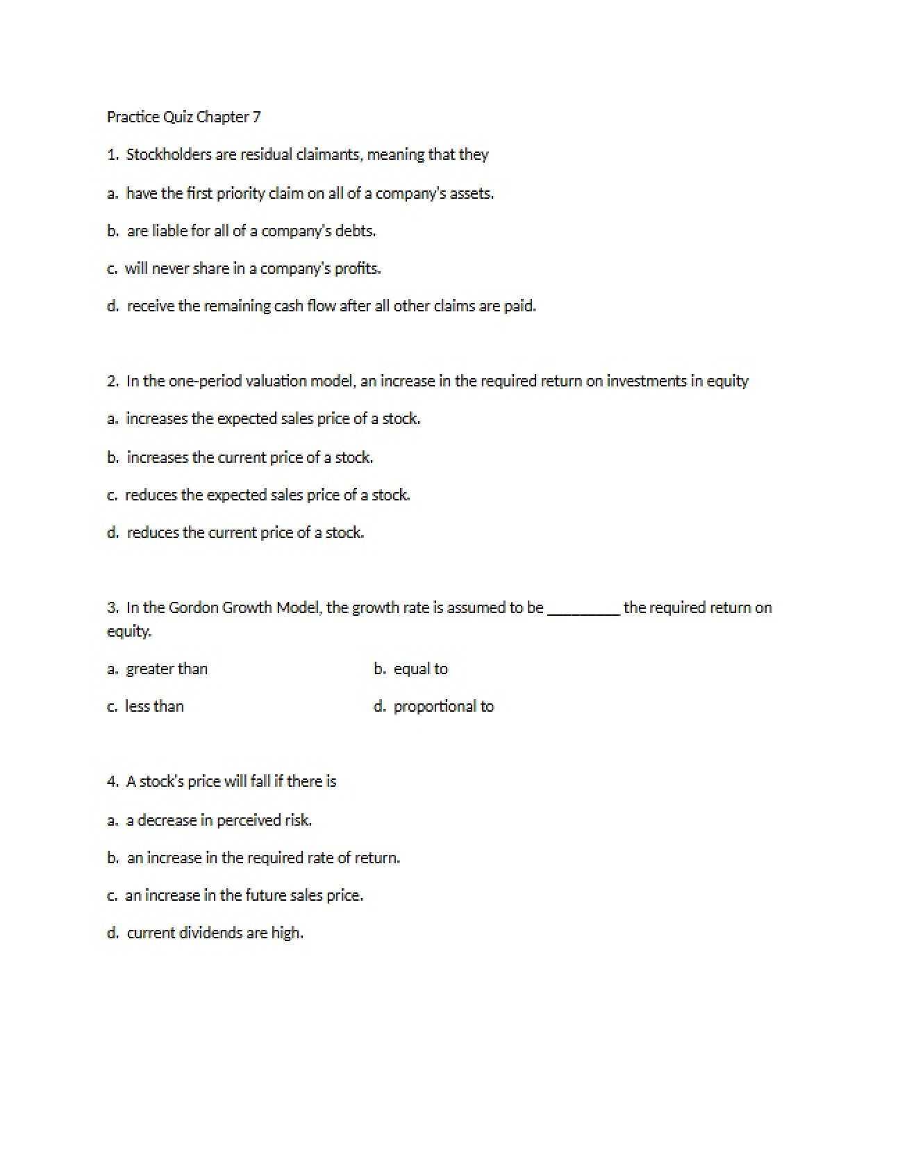 Chapter 7 Practice Quiz