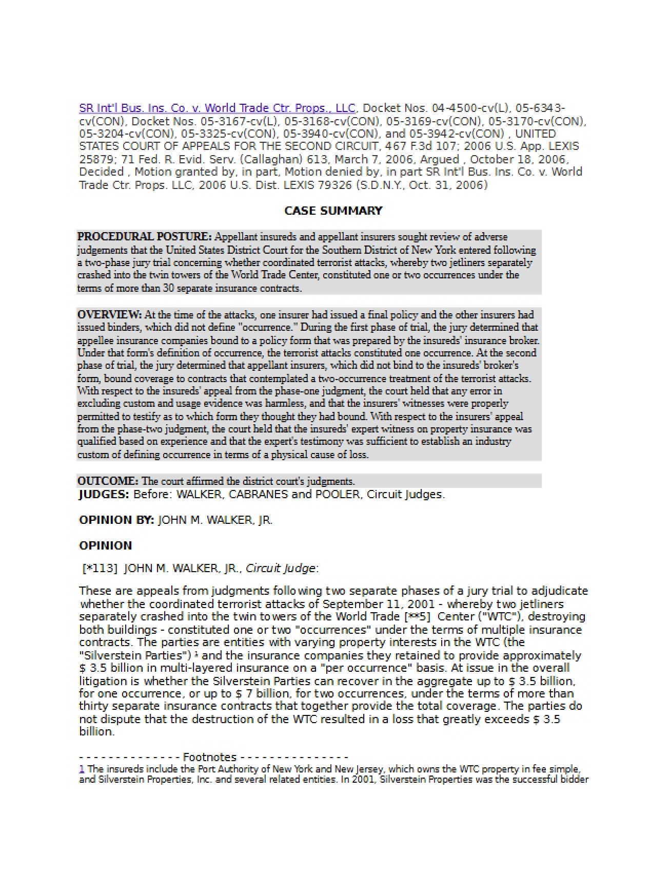Trade Usage in WTC Insurance Case