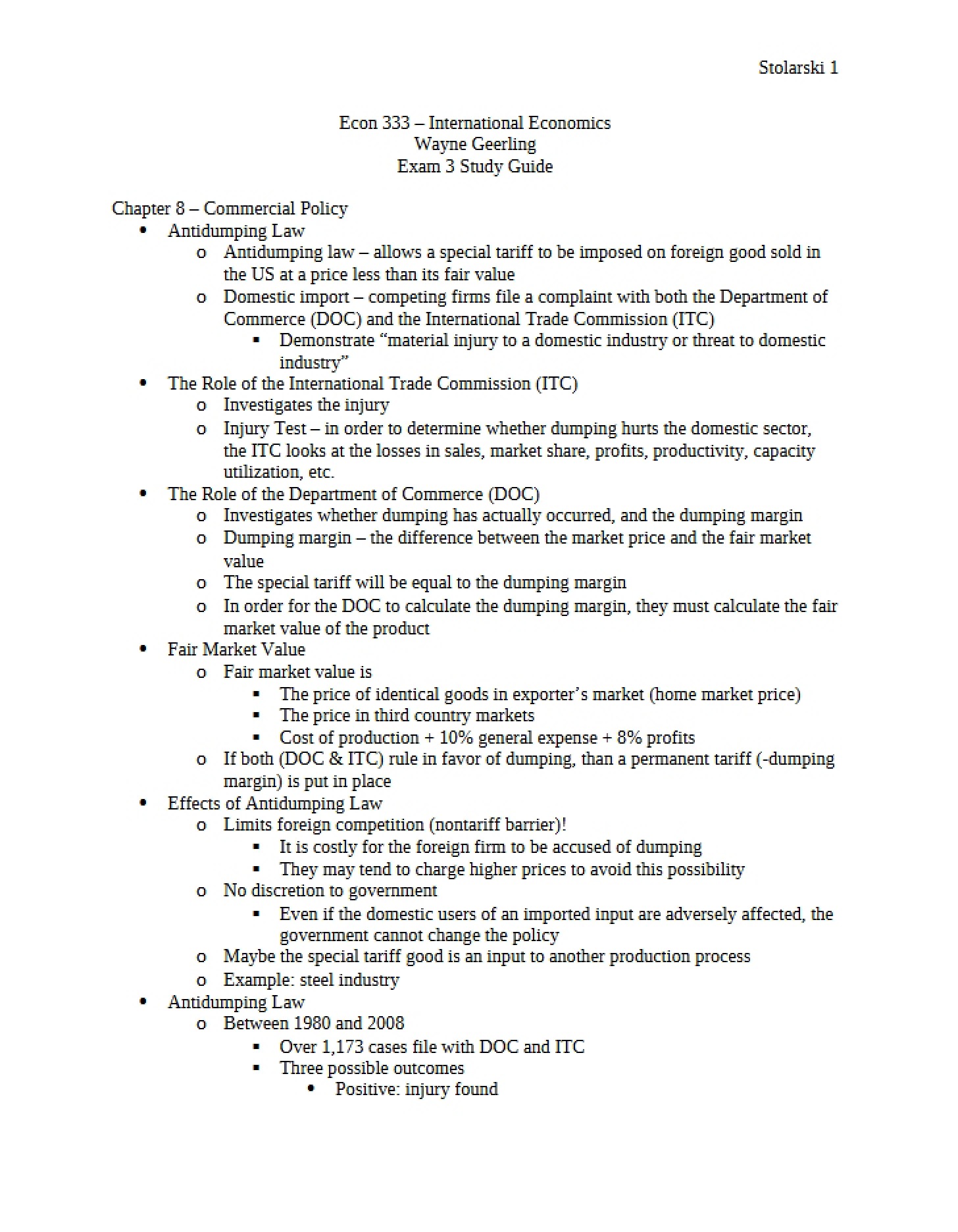 Policy on Commerce (Chapter 8)