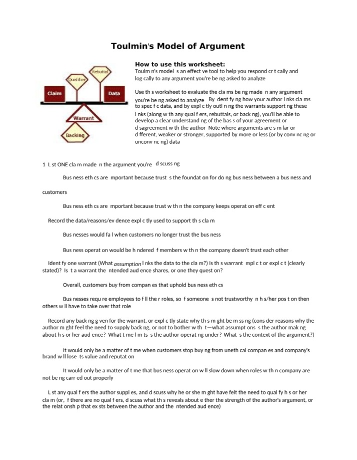 Evaluating Toulmin's Model of Argument