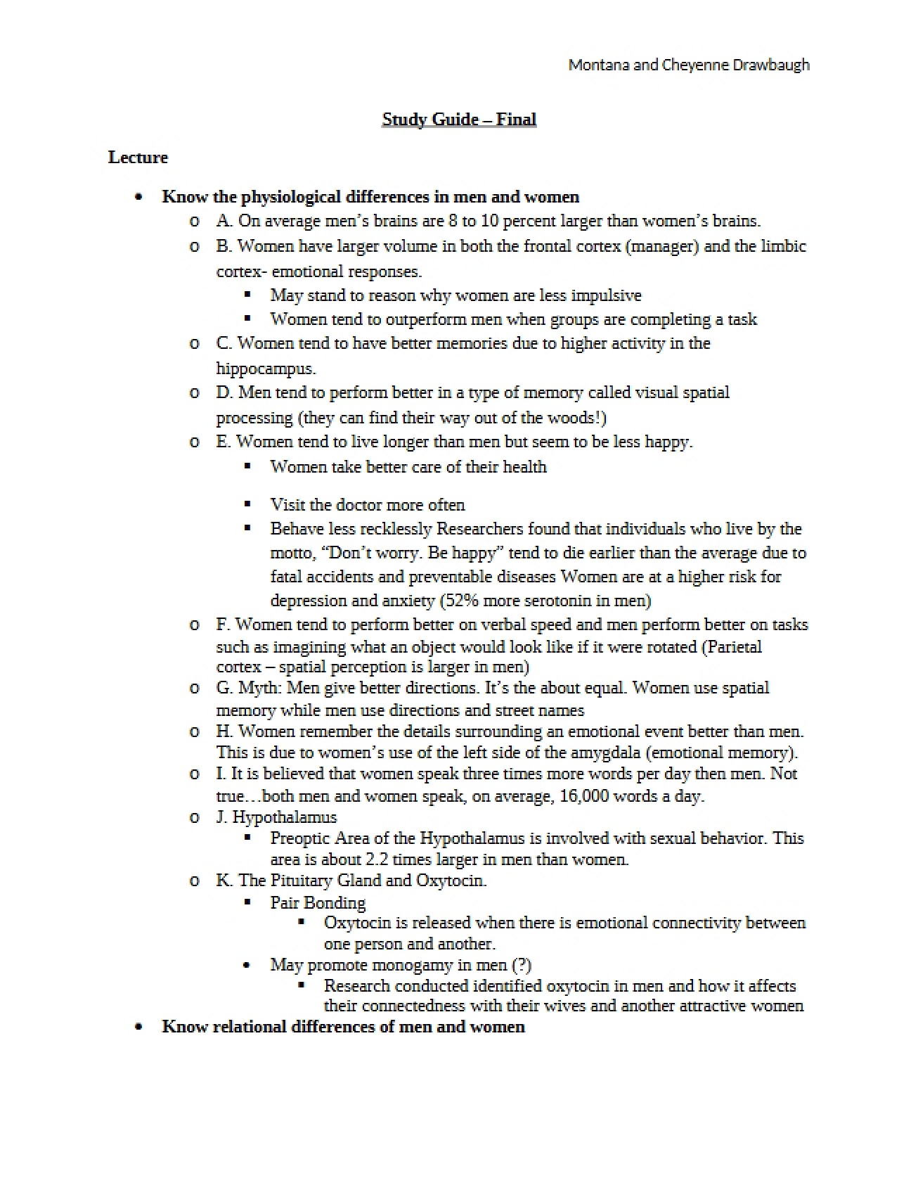 Final Exam Study Guide for Psychology