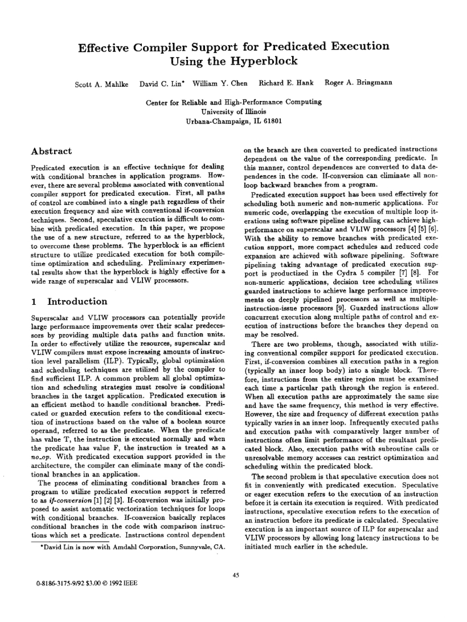 Predicated Execution Effective Compiler Support