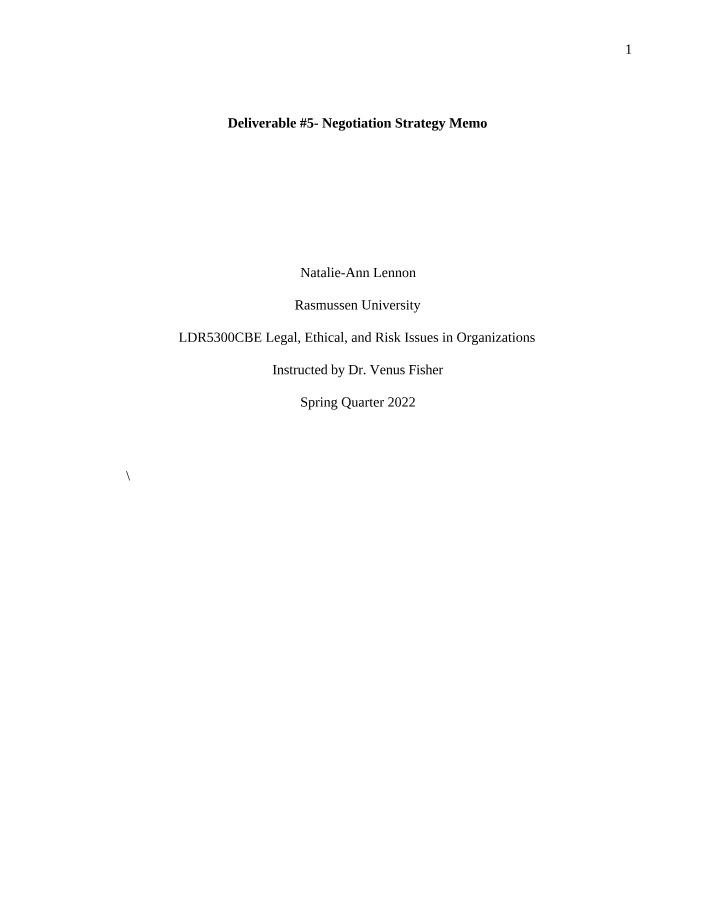 Memo on Negotiation Strategy