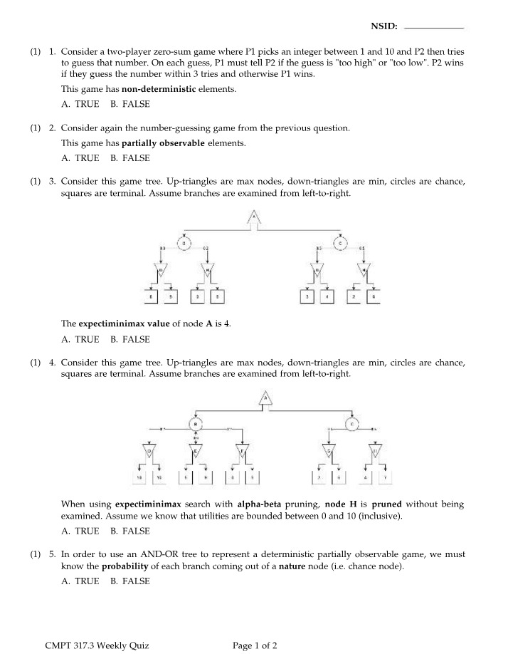 Weekly Quiz for CMPT 317