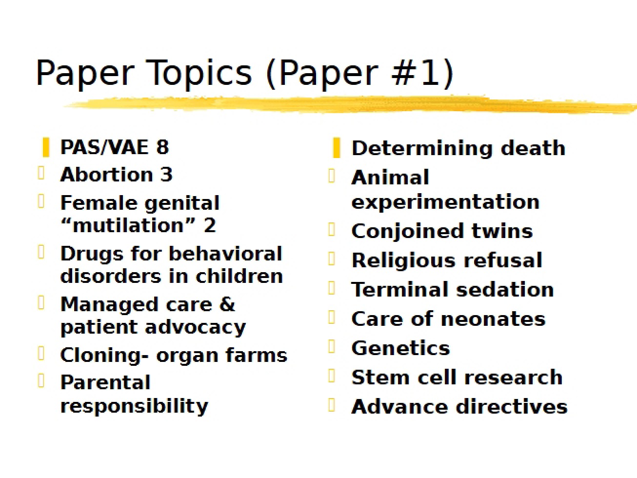 Topics for Papers