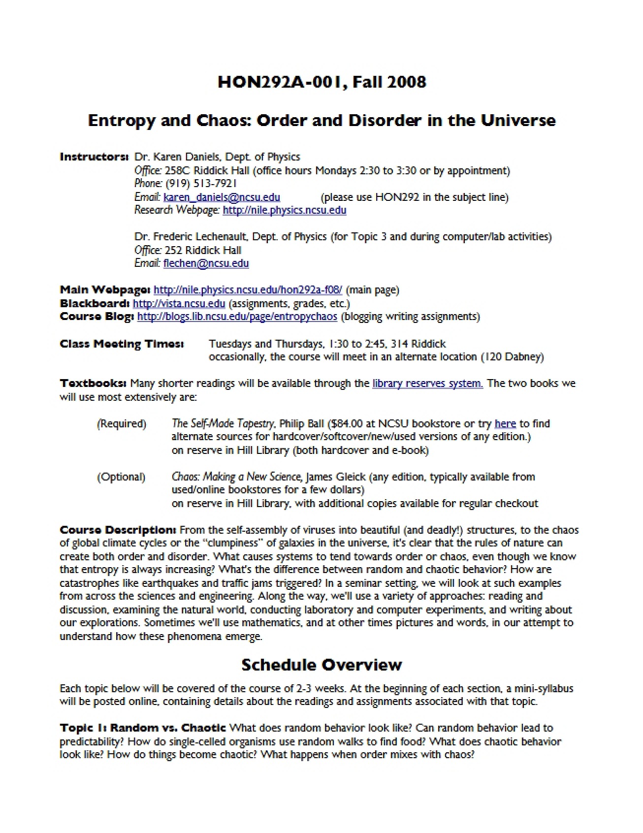 Honors Natural Sciences Syllabus
