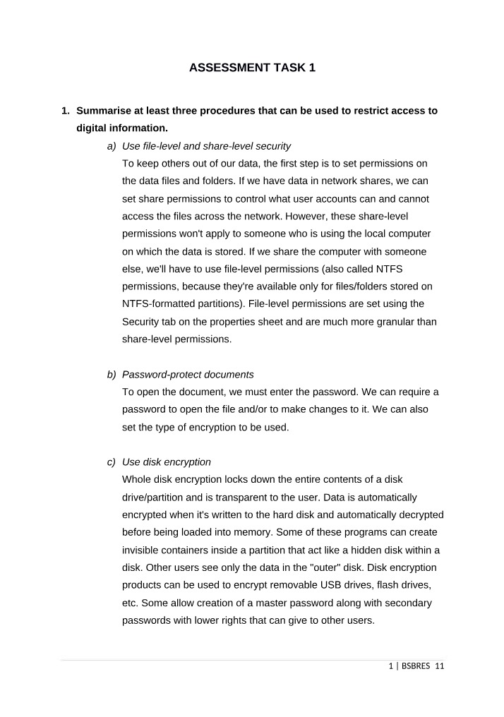 BSBRES411 - Task 1 (Version 1)