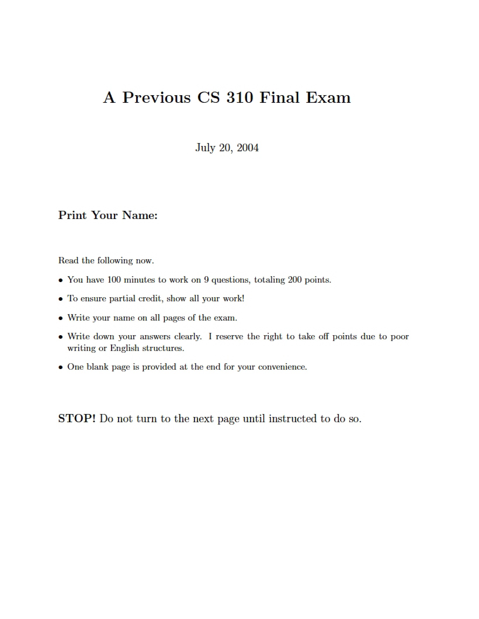 Final Course Exam