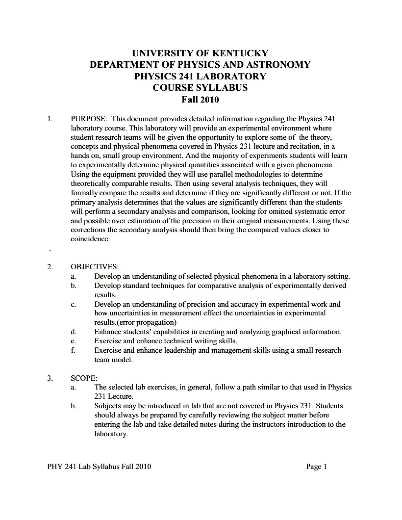 Syllabus for PHY 241 - 12 Pages