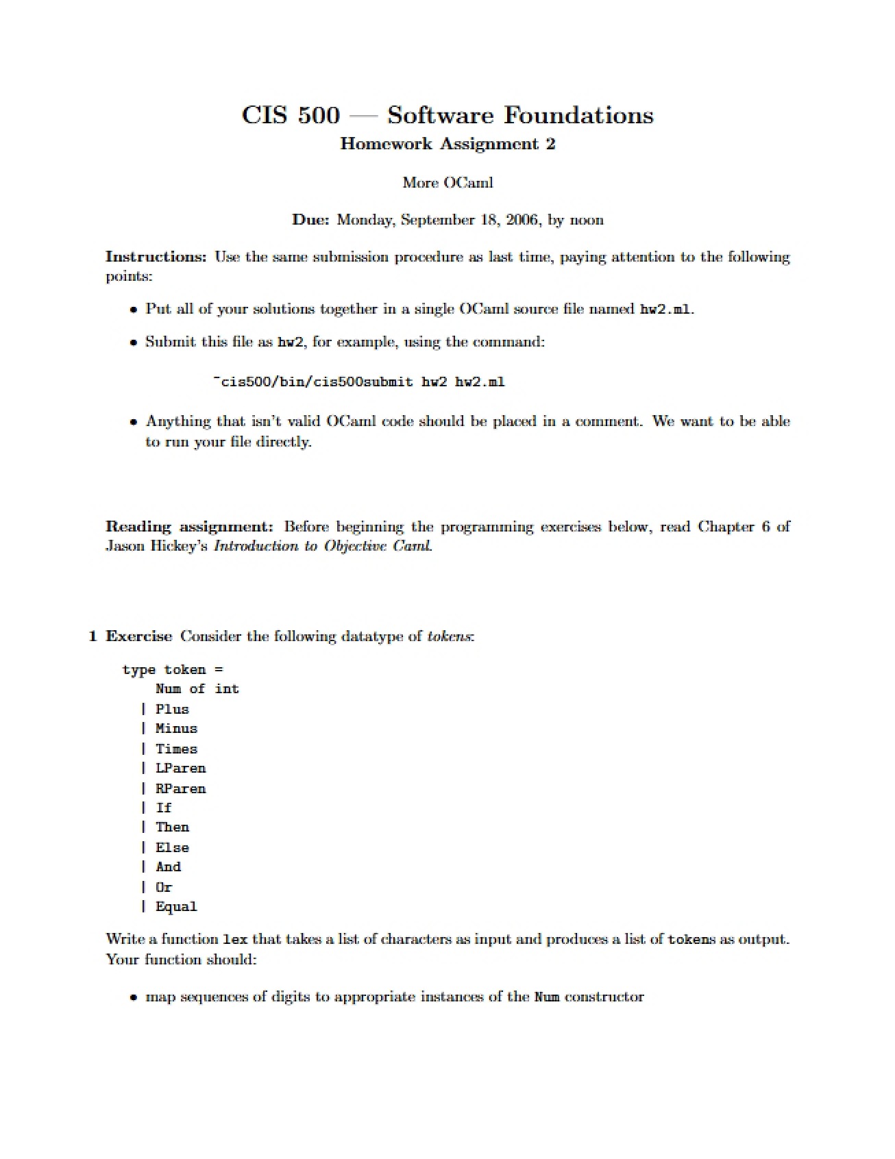 Software Foundations Problem Set
