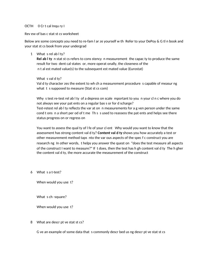 Worksheet - Basic Stats Review