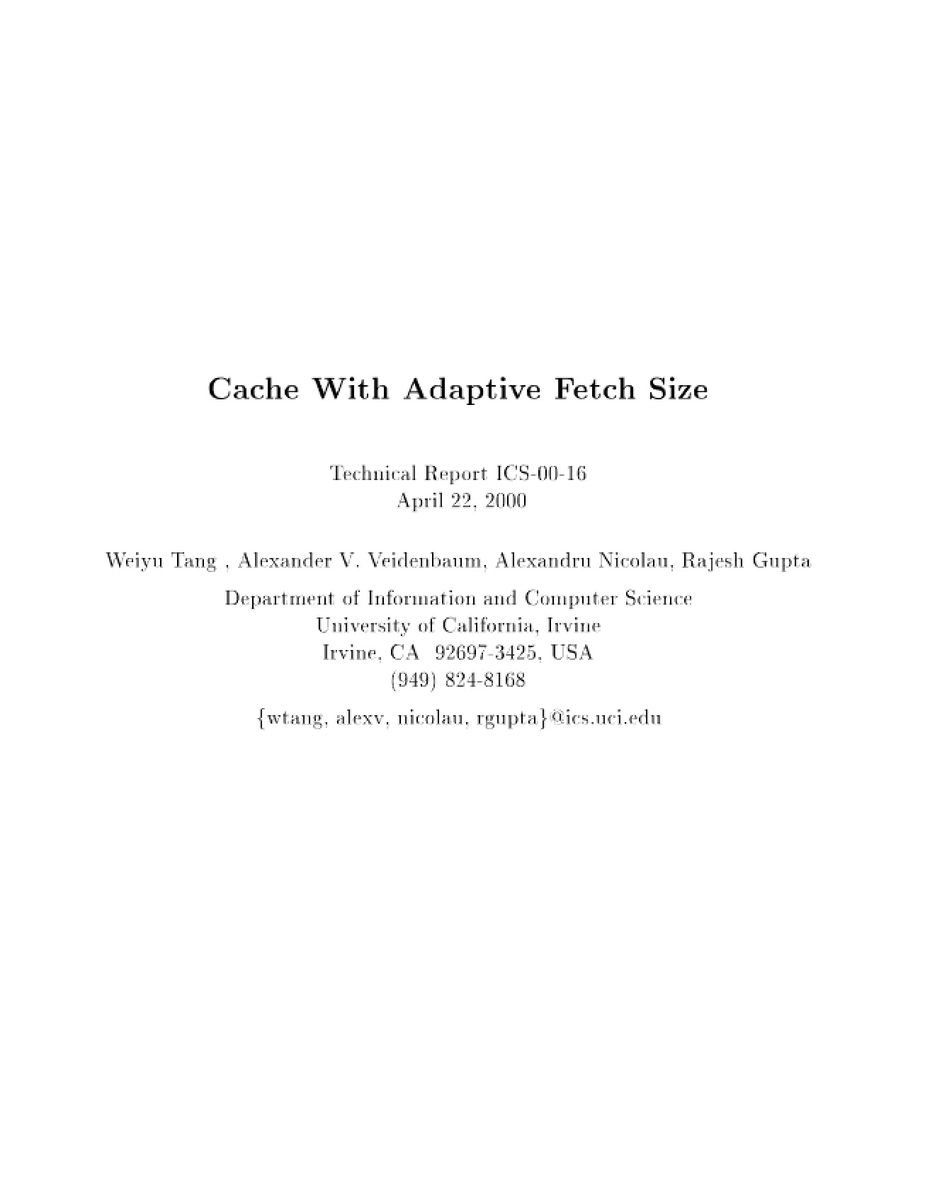 Adaptive Fetch Size Cache