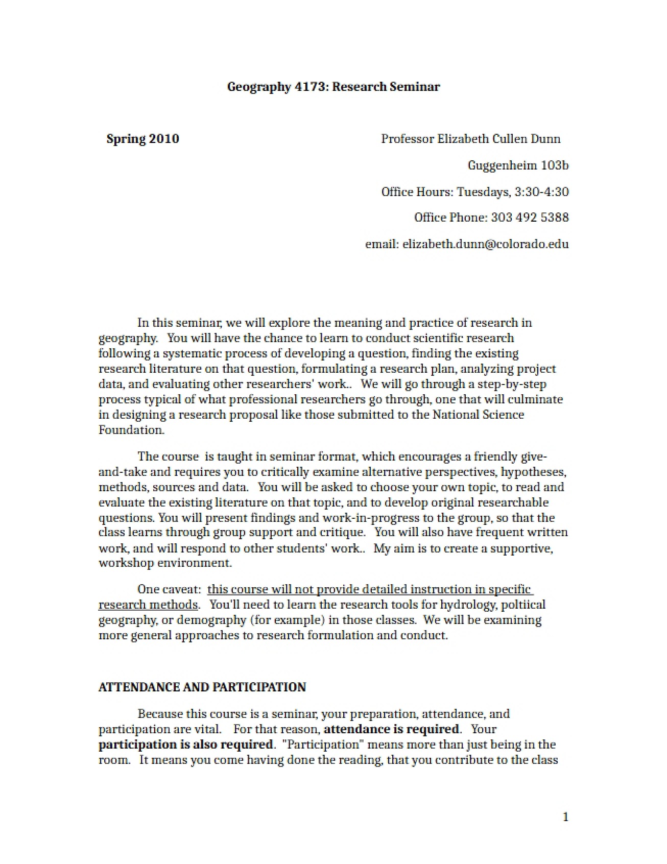 Syllabus for Research Seminar