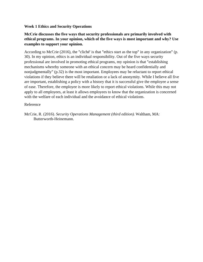 Ethics and Security Operations (Week 1)