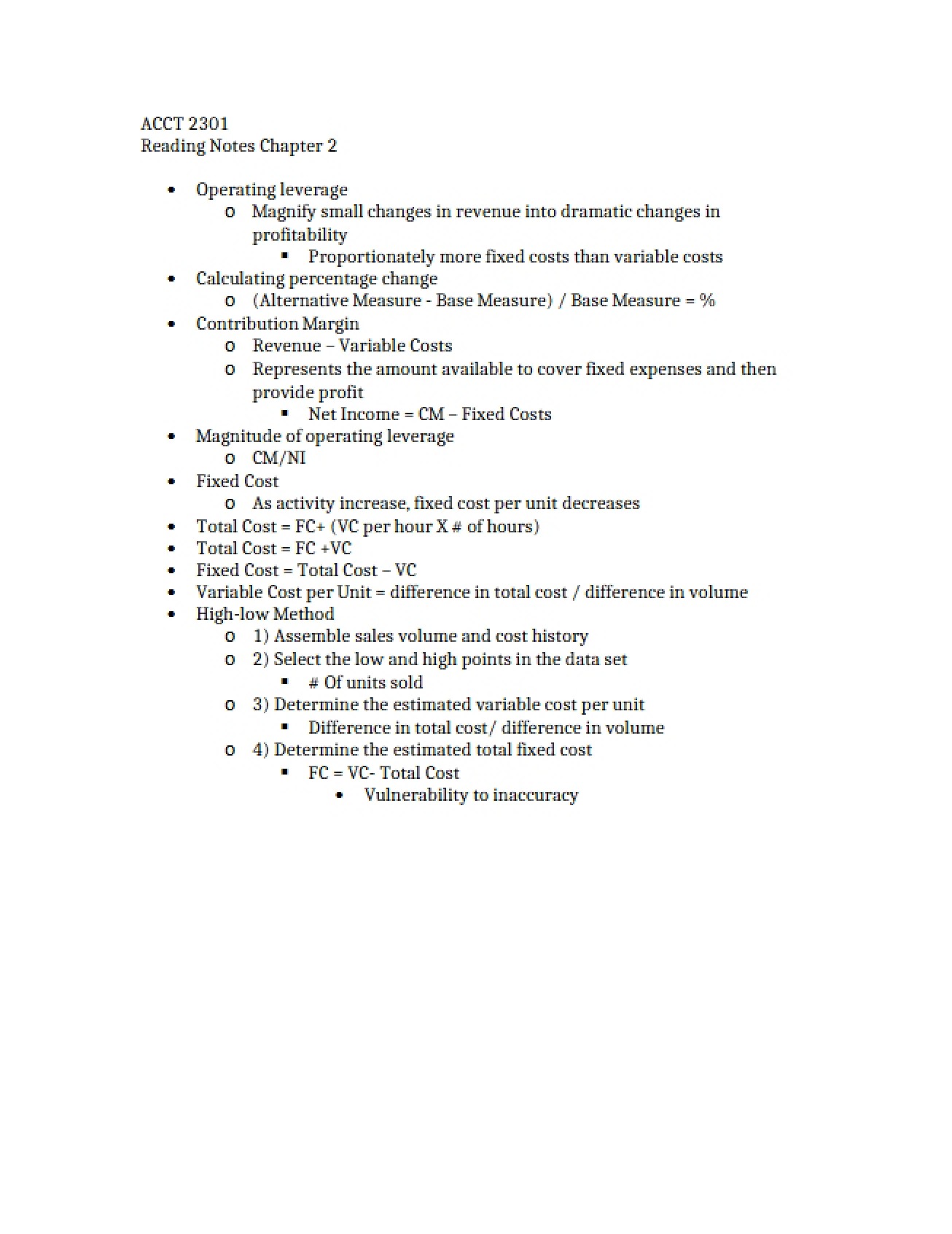 Operating Leverage Chapter 2