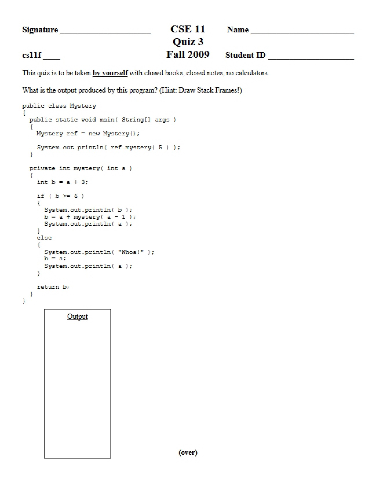 Java Syntax and Principles: Quiz Three