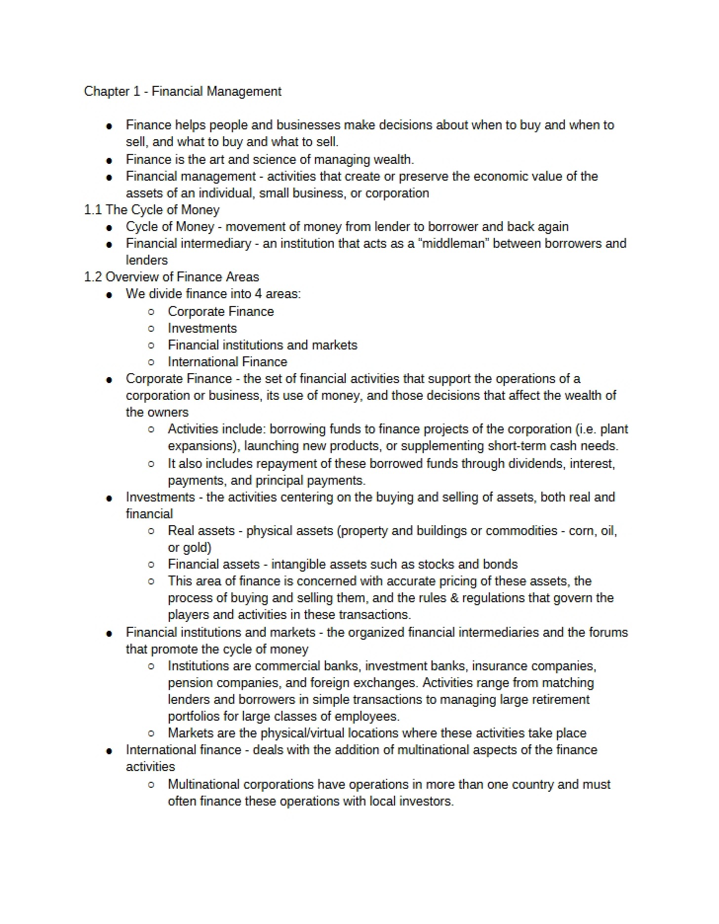 Managing Finances Chapter 1